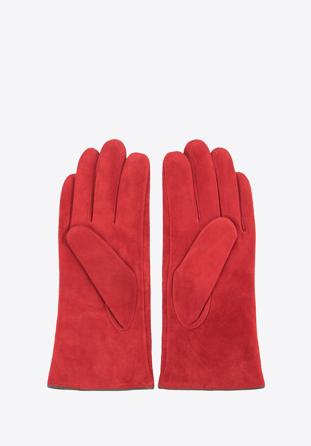 Damskie rękawiczki zamszowe z przeszyciami, czerwony, 44-6-912-2T-S, Zdjęcie 1