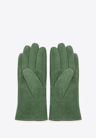 Damskie rękawiczki zamszowe z przeszyciami, zielony, 44-6-912-Z-M, Zdjęcie 1