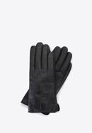 Damskie rękawiczki ze skóry croco, czarny, 39-6-650-B-S, Zdjęcie 1