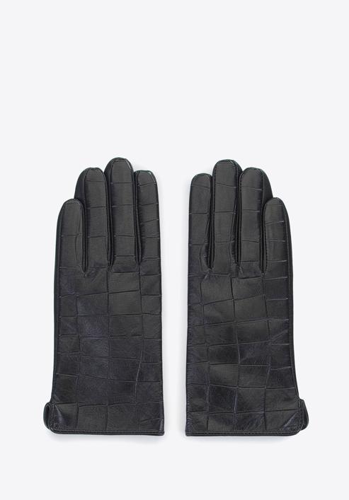 Damskie rękawiczki ze skóry croco, czarny, 39-6-650-B-L, Zdjęcie 3