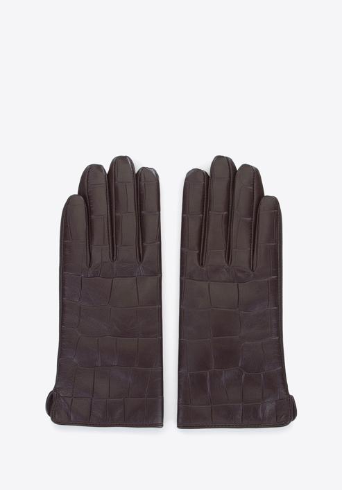 Damskie rękawiczki ze skóry croco, brązowy, 39-6-650-B-X, Zdjęcie 3