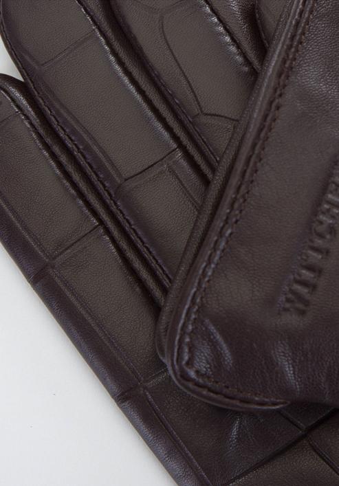 Damskie rękawiczki ze skóry croco, brązowy, 39-6-650-B-X, Zdjęcie 4