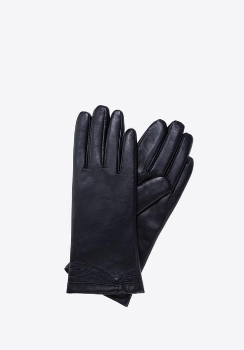 Damskie rękawiczki ze skóry klasyczne, granatowy, 39-6-542-GC-M, Zdjęcie 1