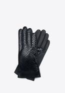 Women's croc-embossed leather gloves, black, 39-6A-010-1-M, Photo 1