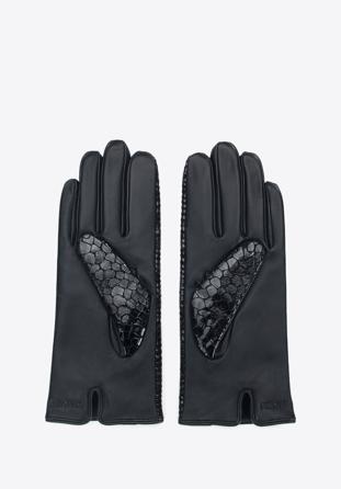 Damskie rękawiczki ze skóry o fakturze croco, czarny, 39-6A-010-1-XL, Zdjęcie 1