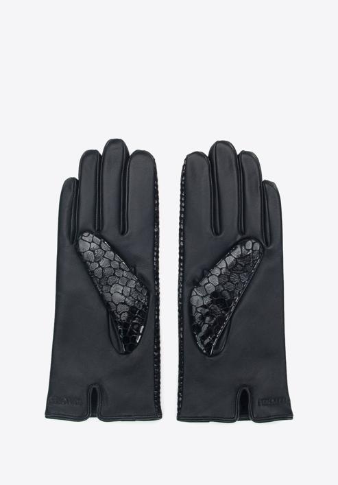 Women's croc-embossed leather gloves, black, 39-6A-010-1-M, Photo 2