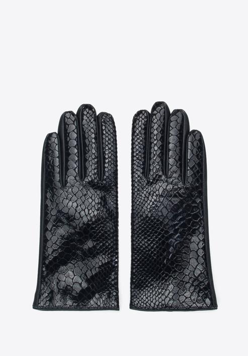 Women's croc-embossed leather gloves, black, 39-6A-010-1-L, Photo 3