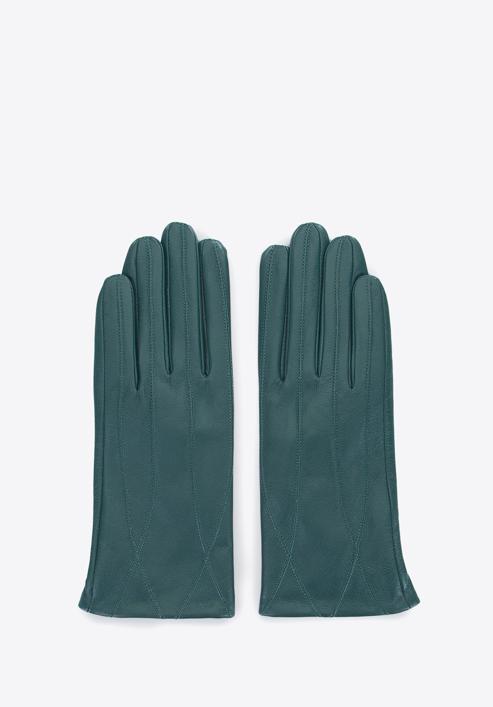 Damskie rękawiczki ze skóry stębnowane, zielony, 39-6-639-Z-S, Zdjęcie 3