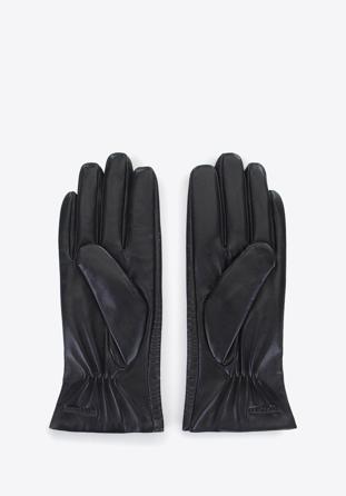Damskie rękawiczki ze skóry w tłoczone paseczki, czarny, 39-6-652-1-S, Zdjęcie 1