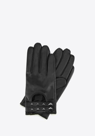 Damskie rękawiczki ze skóry z nitami, czarny, 46-6-307-1-S, Zdjęcie 1