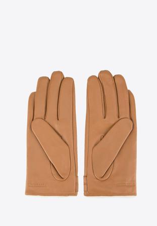 Damskie rękawiczki ze skóry z nitami, camelowy, 46-6-307-LB-S, Zdjęcie 1