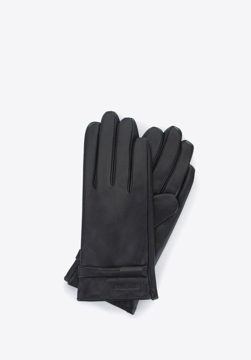 Damskie rękawiczki ze skóry z paskiem, czarny, 39-6-644-A-M, Zdjęcie 1