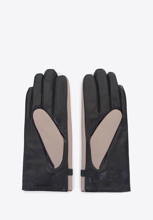 Damskie rękawiczki ze skóry z paskiem, beżowo-czarny, 39-6-644-A-X, Zdjęcie 2