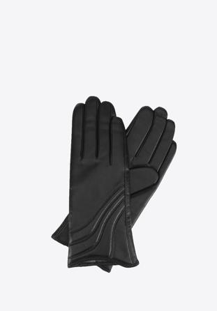 Damskie rękawiczki ze skóry z przeszyciem, czarny, 44-6-526-1-S, Zdjęcie 1
