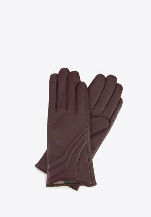 Damskie rękawiczki ze skóry z przeszyciem, bordowy, 44-6-526-BD-L, Zdjęcie 1