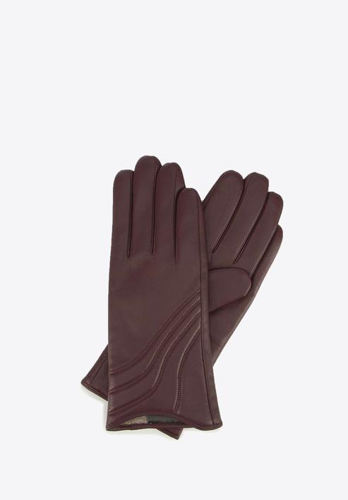 Damskie rękawiczki ze skóry z przeszyciem, bordowy, 44-6-526-BD-S, Zdjęcie 1