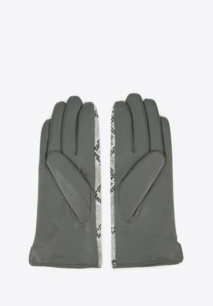 Damskie rękawiczki ze skóry z wężowym motywem, szary, 39-6-914-S-XL, Zdjęcie 1