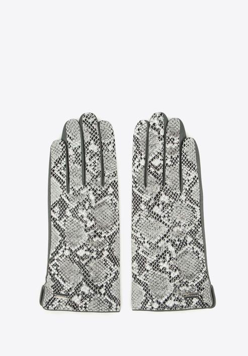 Damskie rękawiczki ze skóry z wężowym motywem, szary, 39-6-914-S-XL, Zdjęcie 3