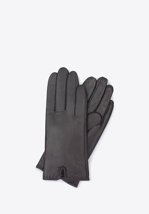 Damskie rękawiczki ze skóry z wycięciem, ciemny brąz, 39-6L-213-BB-V, Zdjęcie 1