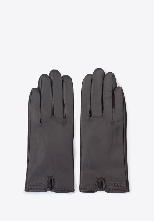 Damskie rękawiczki ze skóry z wycięciem, ciemny brąz, 39-6L-213-1-X, Zdjęcie 3