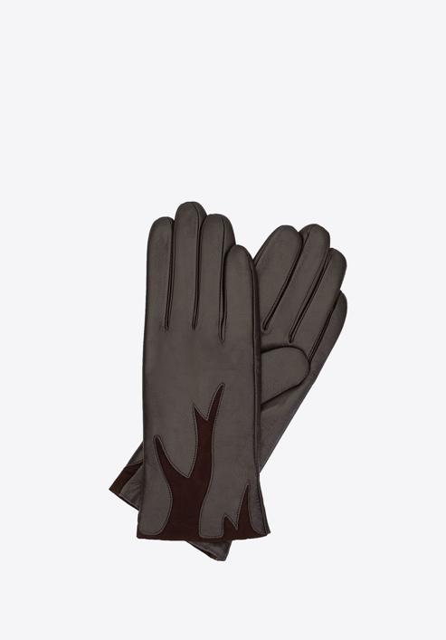 Damskie rękawiczki ze skóry z zamszową wstawką, brązowy, 44-6-525-BB-S, Zdjęcie 1