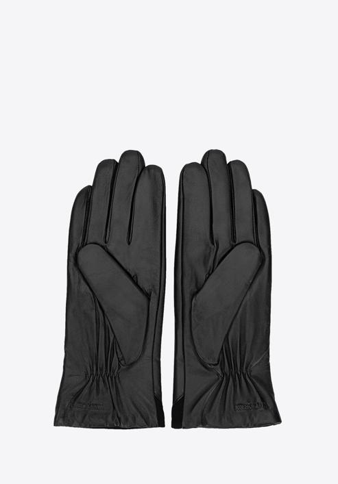 Damskie rękawiczki ze skóry z zamszową wstawką, czarny, 44-6-525-BB-S, Zdjęcie 2