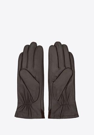 Damskie rękawiczki ze skóry z zamszową wstawką, brązowy, 44-6-525-BB-L, Zdjęcie 1