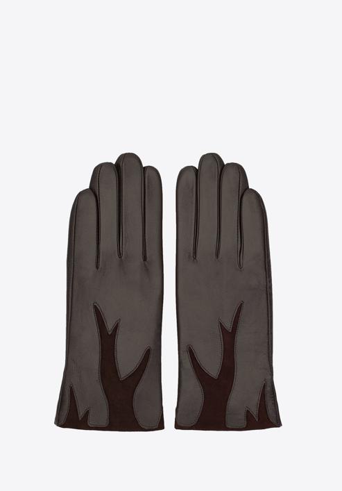 Damskie rękawiczki ze skóry z zamszową wstawką, brązowy, 44-6-525-BB-M, Zdjęcie 3