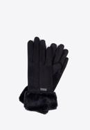 Damskie rękawiczki ze sztucznym futerkiem, czarny, 39-6P-010-P-M/L, Zdjęcie 1
