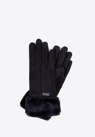 Damskie rękawiczki ze sztucznym futerkiem, czarny, 39-6P-010-1-M/L, Zdjęcie 1