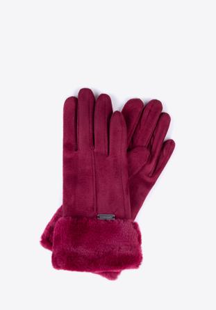 Women's gloves with faux fur cuffs, burgundy, 39-6P-010-33-M/L, Photo 1