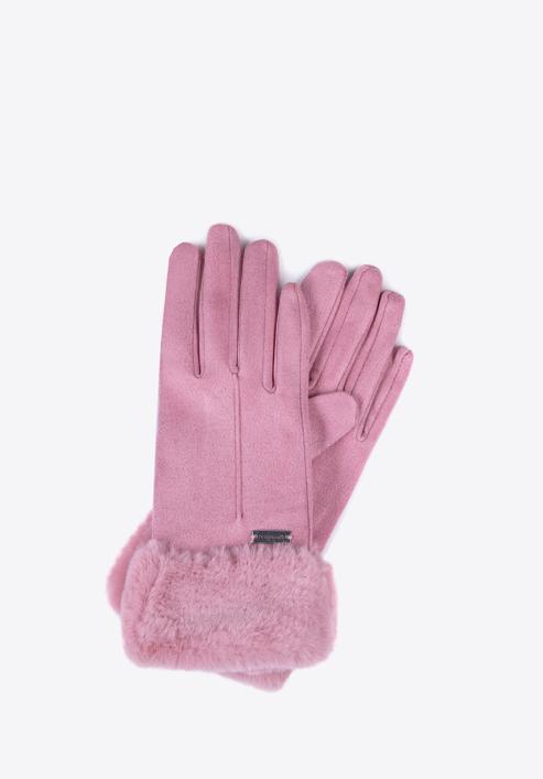 Women's gloves with faux fur cuffs, light pink, 39-6P-010-PP-M/L, Photo 1