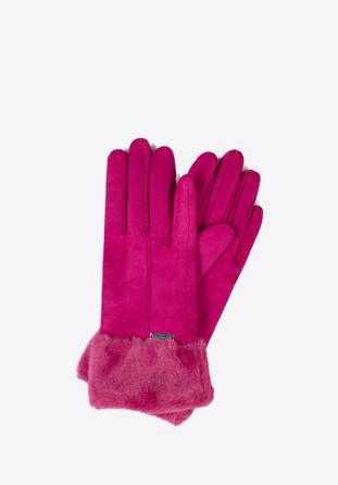 Women's gloves with faux fur cuffs, pink, 39-6P-010-PP-M/L, Photo 1