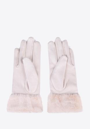 Damskie rękawiczki ze sztucznym futerkiem, kremowy, 39-6P-010-0-S/M, Zdjęcie 1