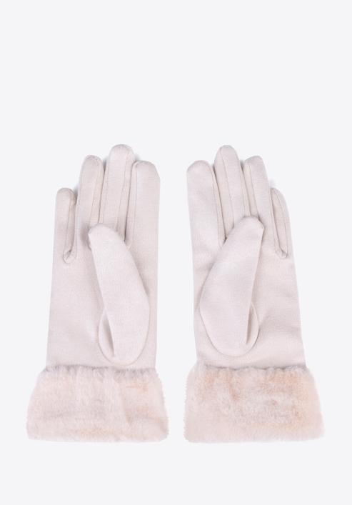 Damskie rękawiczki ze sztucznym futerkiem, kremowy, 39-6P-010-0-M/L, Zdjęcie 2