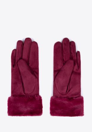 Damskie rękawiczki ze sztucznym futerkiem, bordowy, 39-6P-010-33-M/L, Zdjęcie 1