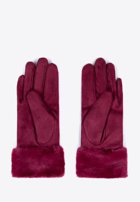 Damskie rękawiczki ze sztucznym futerkiem, bordowy, 39-6P-010-PP-S/M, Zdjęcie 2