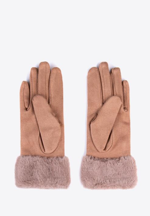 Damskie rękawiczki ze sztucznym futerkiem, brązowy, 39-6P-010-PP-S/M, Zdjęcie 2