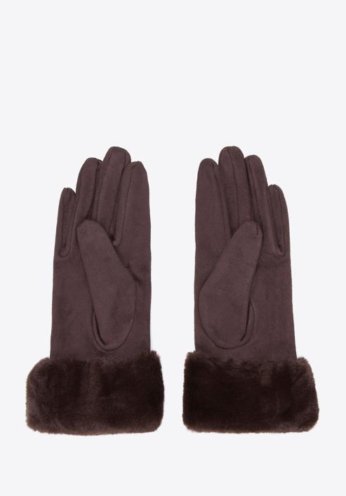 Damskie rękawiczki ze sztucznym futerkiem, ciemny brąz, 39-6P-010-33-S/M, Zdjęcie 2