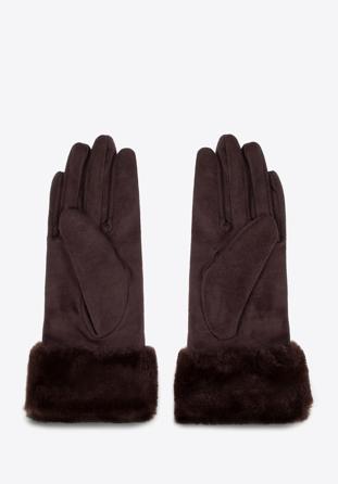 Damskie rękawiczki ze sztucznym futerkiem, ciemny brąz, 39-6P-010-B-S/M, Zdjęcie 1