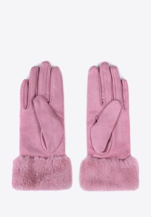Damskie rękawiczki ze sztucznym futerkiem, jasny róż, 39-6P-010-P-M/L, Zdjęcie 1