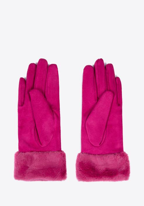 Damskie rękawiczki ze sztucznym futerkiem, różowy, 39-6P-010-0-S/M, Zdjęcie 2