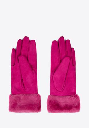 Women's gloves with faux fur cuffs, pink, 39-6P-010-PP-M/L, Photo 1