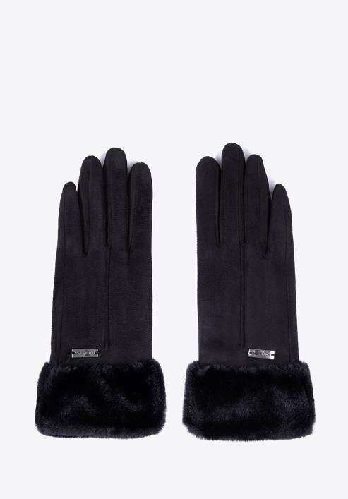 Damskie rękawiczki ze sztucznym futerkiem, czarny, 39-6P-010-P-M/L, Zdjęcie 3