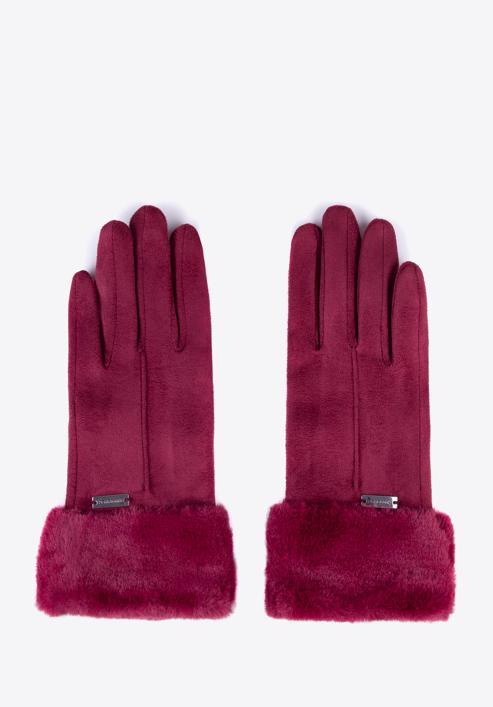 Women's gloves with faux fur cuffs, burgundy, 39-6P-010-B-M/L, Photo 3