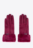 Damskie rękawiczki ze sztucznym futerkiem, bordowy, 39-6P-010-0-S/M, Zdjęcie 3