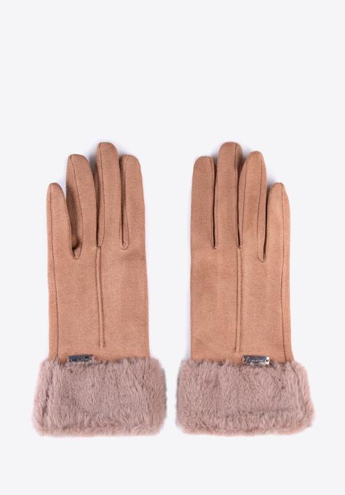 Women's gloves with faux fur cuffs, brown, 39-6P-010-33-M/L, Photo 3