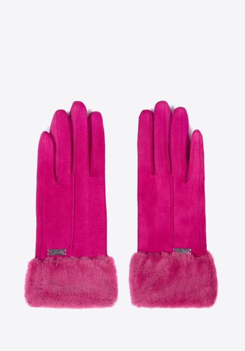 Damskie rękawiczki ze sztucznym futerkiem, różowy, 39-6P-010-1-M/L, Zdjęcie 3