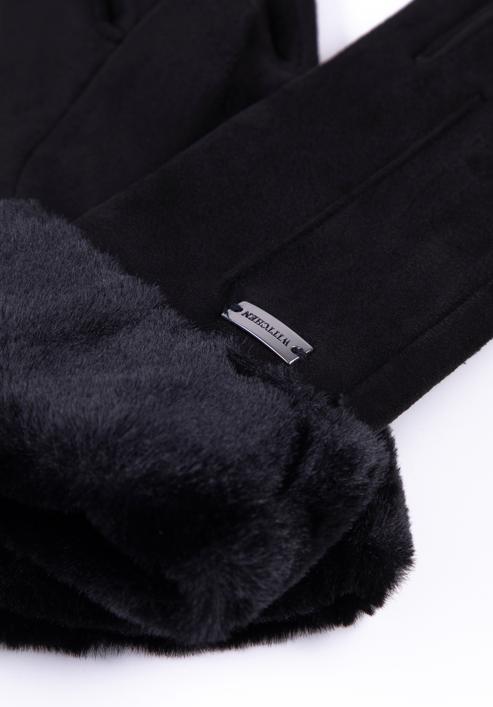 Damskie rękawiczki ze sztucznym futerkiem, czarny, 39-6P-010-0-M/L, Zdjęcie 4