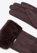 Damskie rękawiczki ze sztucznym futerkiem, ciemny brąz, 39-6P-010-B-M/L, Zdjęcie 4